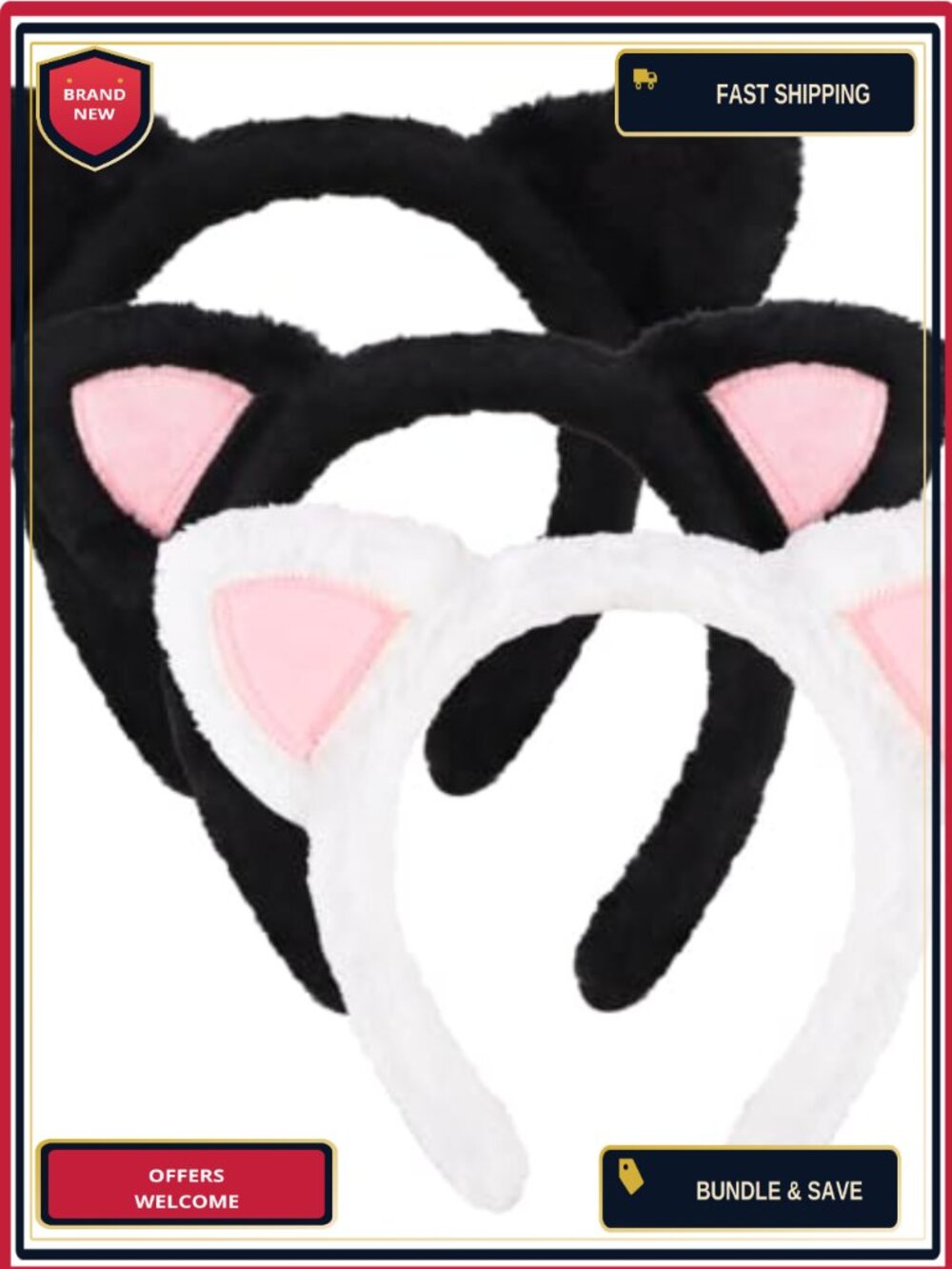 Plush Cat Ears Headbands Set Faux Fur Cosplay Costume Hair Accessory